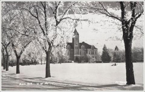Main Hall across the oval in winter, R.H. McKay, 1947 