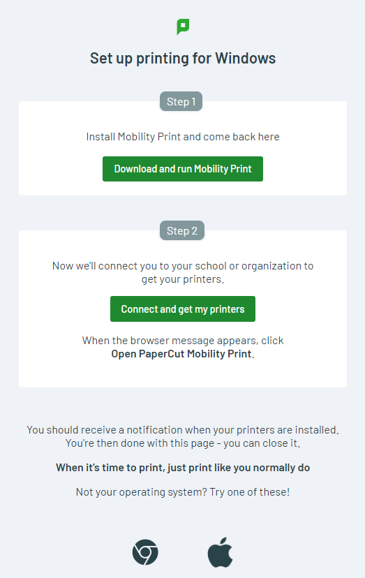 Example of what mobility print download screen will look like
